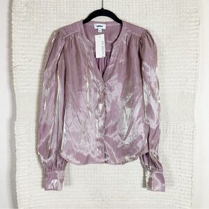 EVEREVE blush pink button front long sleeve Analise shine blouse S NEW